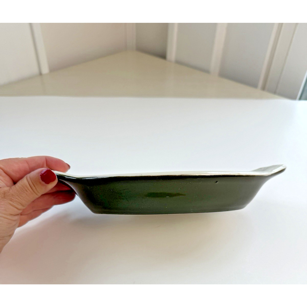 Vintage HALL 528 Ceramic Baking Dish Green Made In USA Single Serve Baking Dish